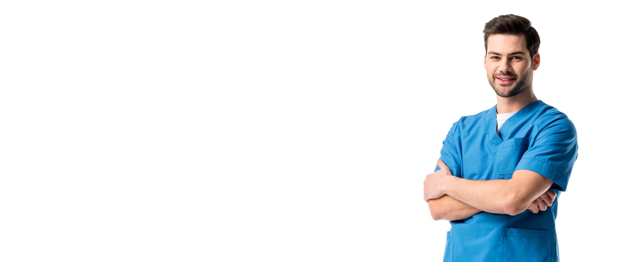 Smiling & Confident Medical Professional in Blue Uniform